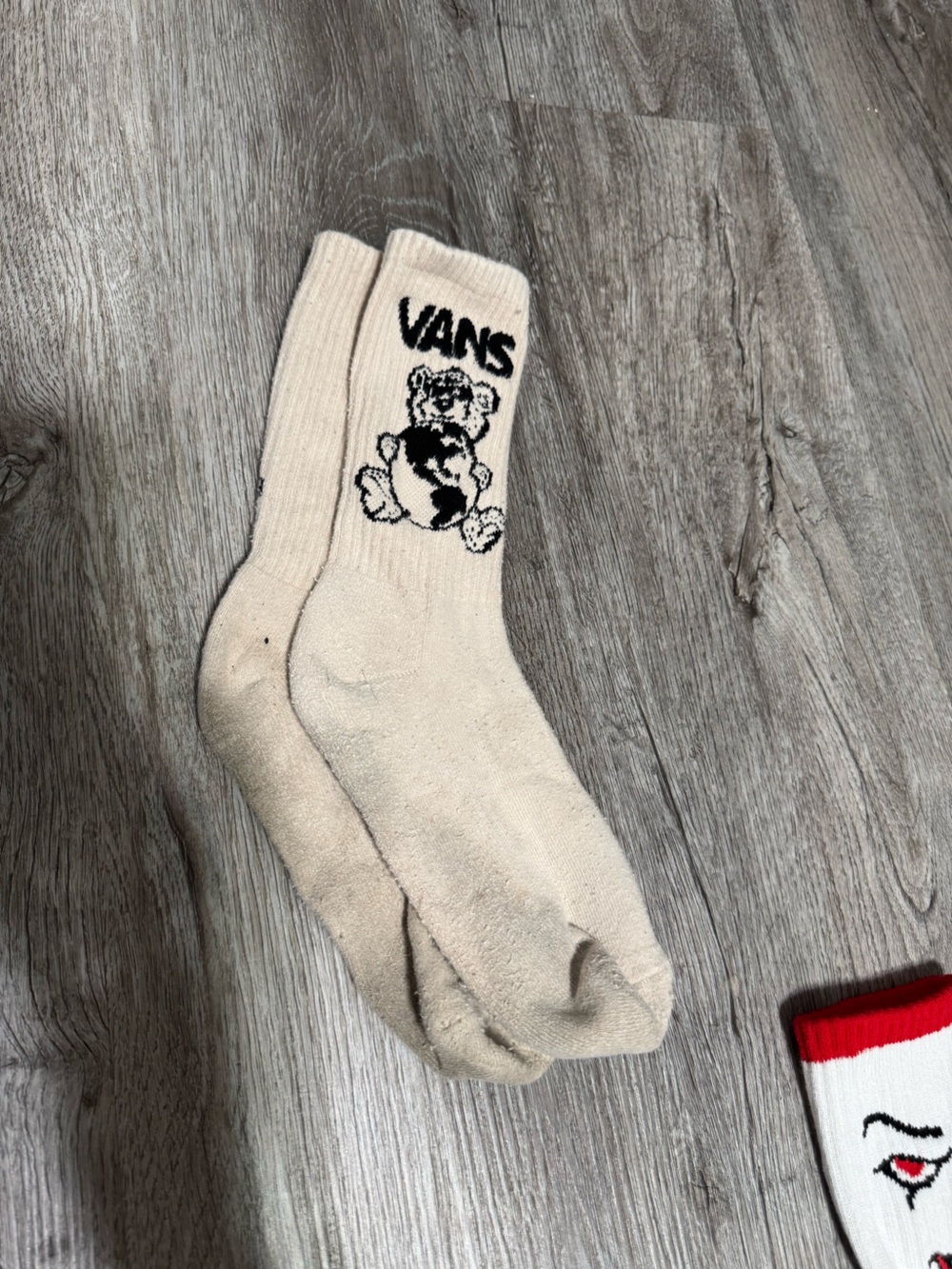 Vans Cream Crew Socks with Black Skull Graphic